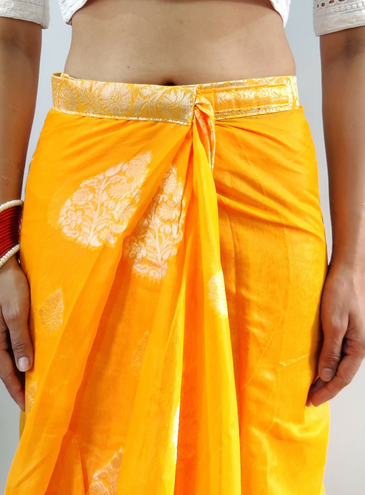 Malishka Cotton Silk Jacquard Ready To Wear Saree With Blouse Piece - Yellow - Distacart