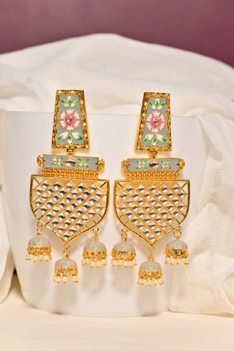 Grey Traditional Gold-Polished Meenakari Jhumka Jhumki Earrings Indian Jewellery For Women Girls By House of Ree - Distacart