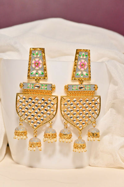Grey Traditional Gold-Polished Meenakari Jhumka Jhumki Earrings Indian Jewellery For Women Girls By House of Ree - Distacart