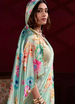 Thumbnail for Vastranavya Pista Satin Silk Floral Printed with Pearl Lace Saree with Unstitched Blouse - Distacart