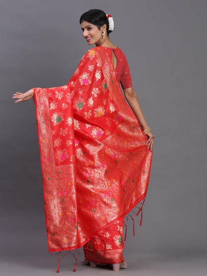 Shree Shyam Fashion Banarasi Silk Red Saree - Distacart