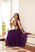 Thumbnail for Prazu Fashion Purple Georgette Bandhani Print Work With Kutchi Patch work Navaratri Gown