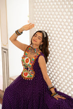 Thumbnail for Prazu Fashion Purple Georgette Bandhani Print Work With Kutchi Patch work Navaratri Gown