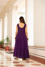 Thumbnail for Prazu Fashion Purple Georgette Bandhani Print Work With Kutchi Patch work Navaratri Gown