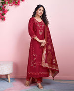 Thumbnail for Prazu Fashion Red Viscose Silk Embroidered Salwar Suit