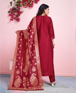 Thumbnail for Prazu Fashion Red Viscose Silk Embroidered Salwar Suit