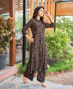 Thumbnail for Prazu Fashion Brown Reyon Cotton Print Kurti With Pant