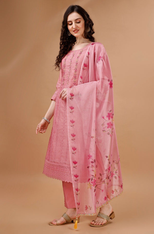 Prazu Fashion Preach Chanderi Silk Chikankari Bored Salwar Suit