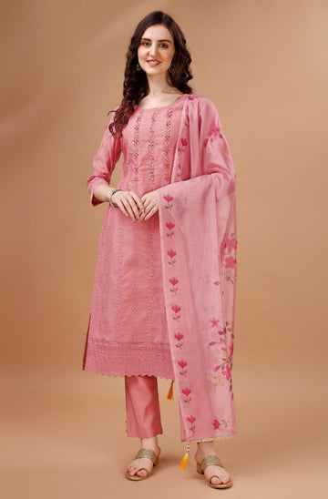 Prazu Fashion Preach Chanderi Silk Chikankari Bored Salwar Suit - Distacart
