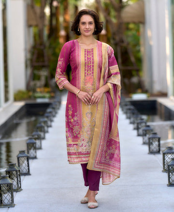 Prazu Fashion Pink Silk Blend Printed Designer Salwar Suit - Distacart