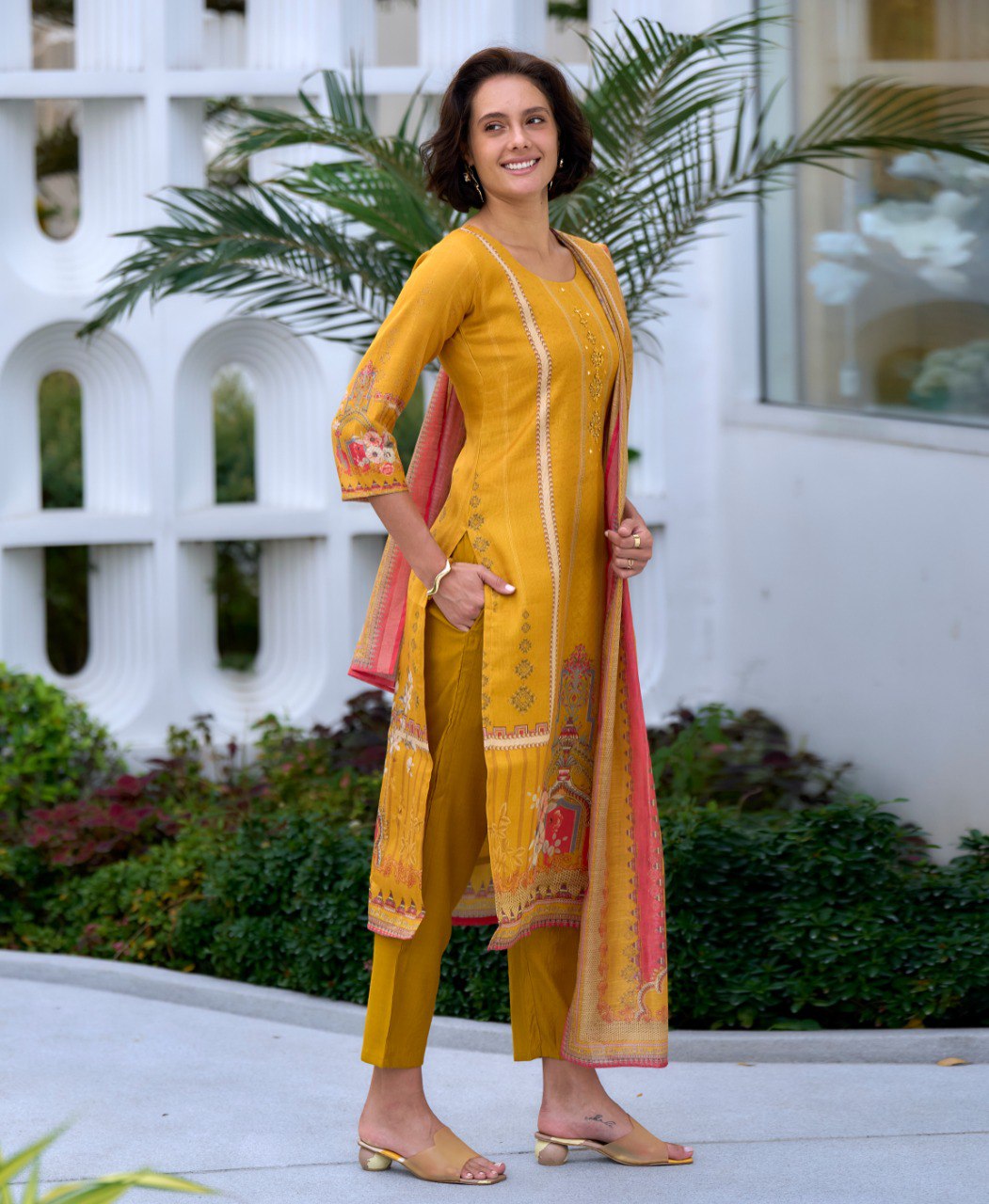 Prazu Fashion Yellow Silk Blend Embroidered Salwar Suit