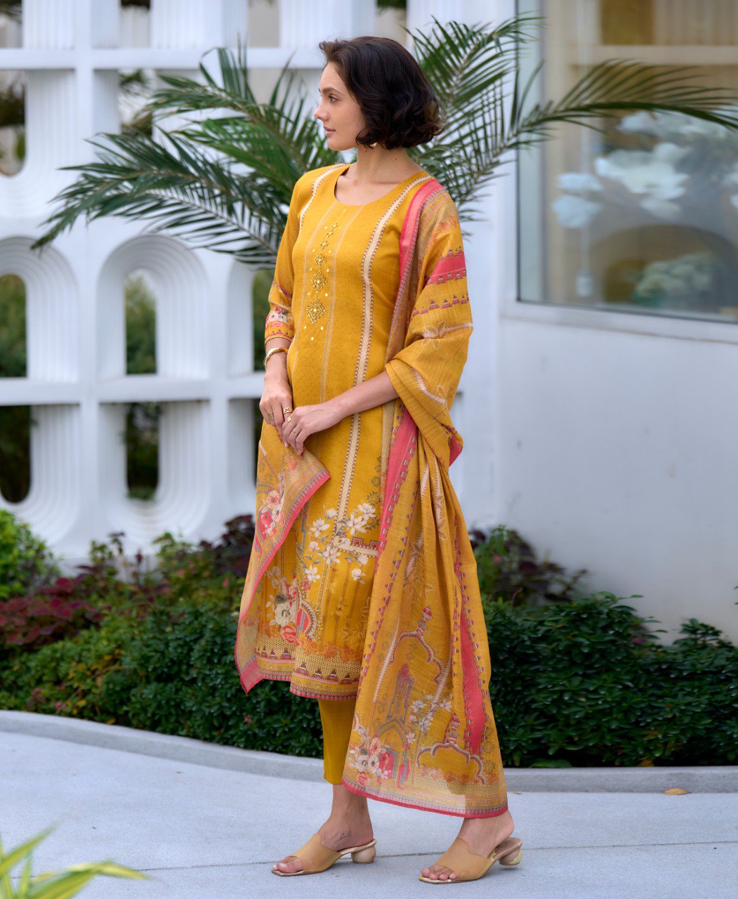 Prazu Fashion Yellow Silk Blend Embroidered Salwar Suit