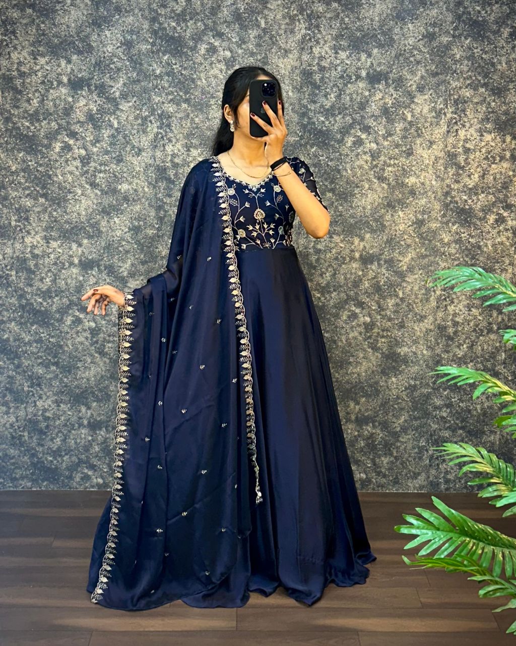 Prazu Fashion Blue Silk Embroidred Gown With Dupatta