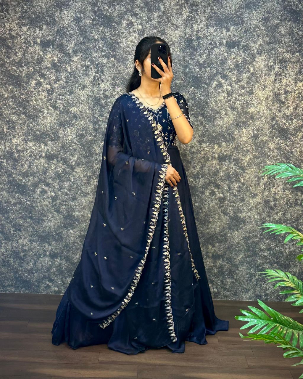 Prazu Fashion Blue Silk Embroidred Gown With Dupatta