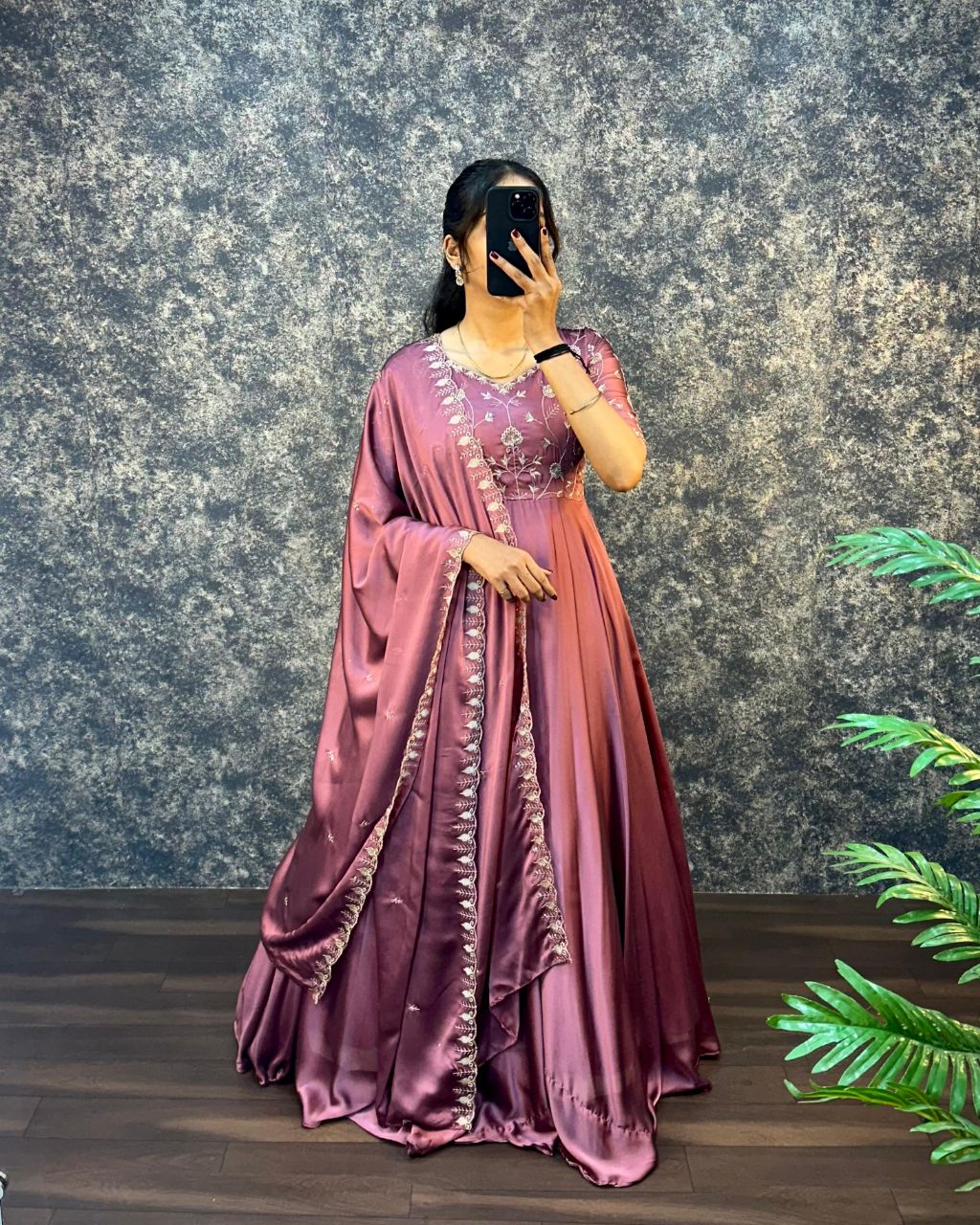 Prazu Fashion Onion Pink Silk Embroidered Gown With Dupatta - Distacart