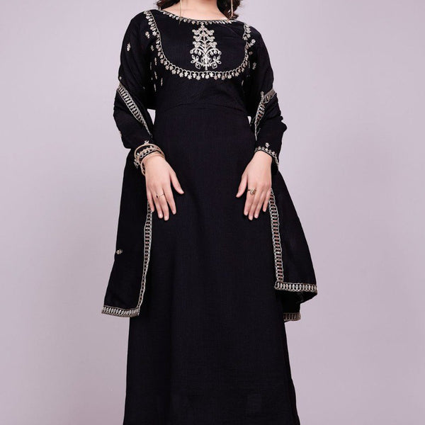 Prazu Fashion Black Vichitra Silk Embroidered Salwar Suit