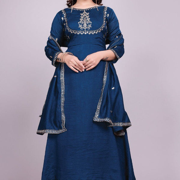 Prazu Fashion Blue Vichitra Silk Embroidered Salwar Suit