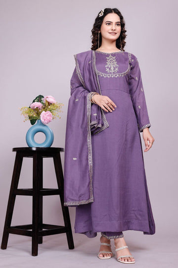 Prazu Fashion Lavender Vichitra Silk Embroidered Salwar Suit - Distacart
