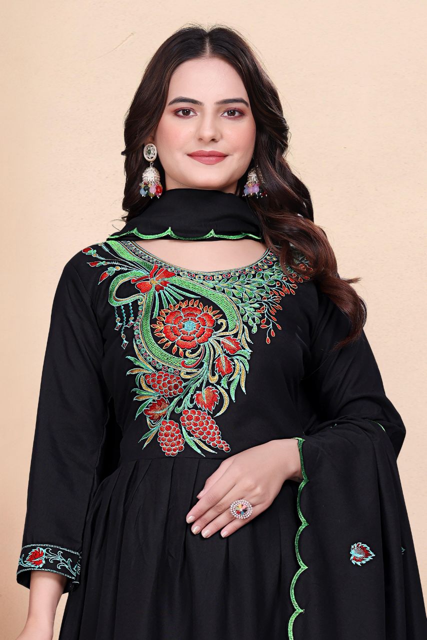 Prazu Fashion Black Vichitra Silk Embroidered Salwar Suit