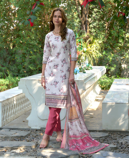 Prazu Fashion Off White Cotton Leaf Embroidered Kurta Set - Distacart