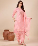 Thumbnail for Prazu Fashion Peach Viscose Silk Embroidered Kurta Set With Afghani Salwar