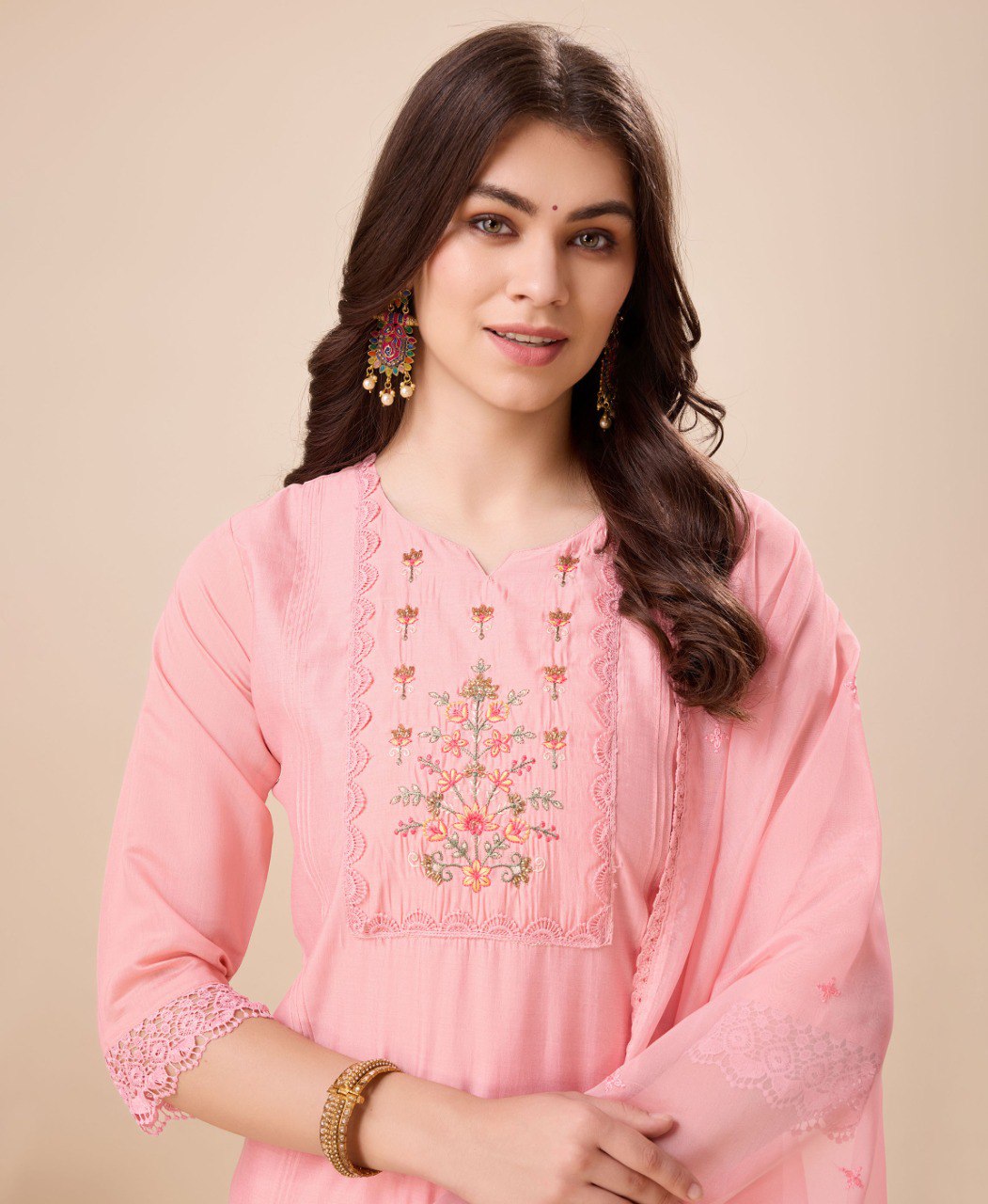 Prazu Fashion Peach Viscose Silk Embroidered Kurta Set With Afghani Salwar