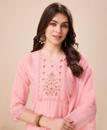 Thumbnail for Prazu Fashion Peach Viscose Silk Embroidered Kurta Set With Afghani Salwar