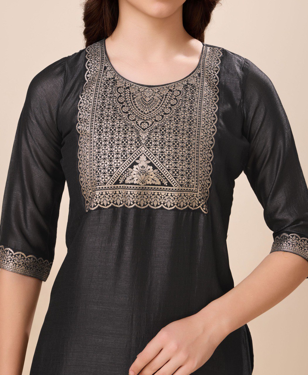 Prazu Fashion Black Vichitra Silk Jacquard Salwar Suit