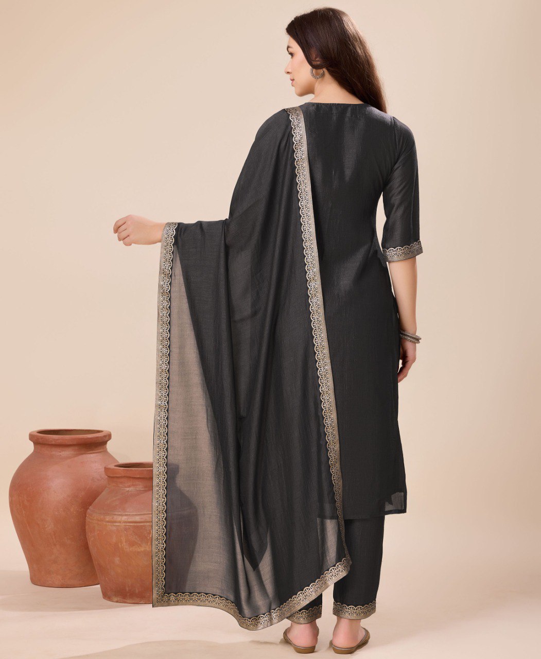 Prazu Fashion Black Vichitra Silk Jacquard Salwar Suit
