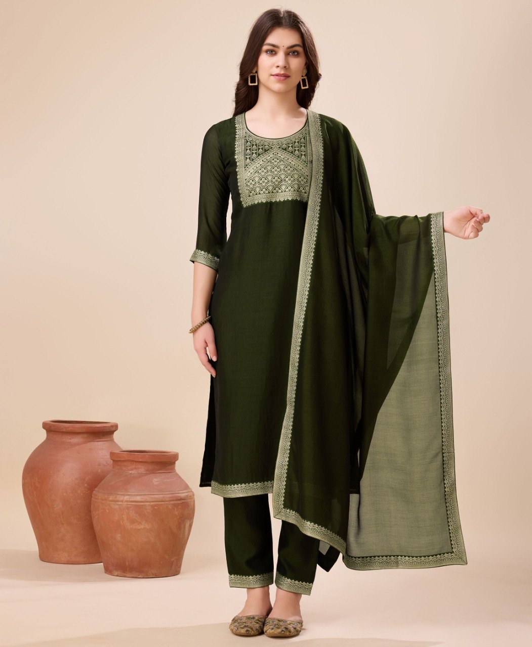 Prazu Fashion Green Vichitra Silk Jacquard Salwar Suit