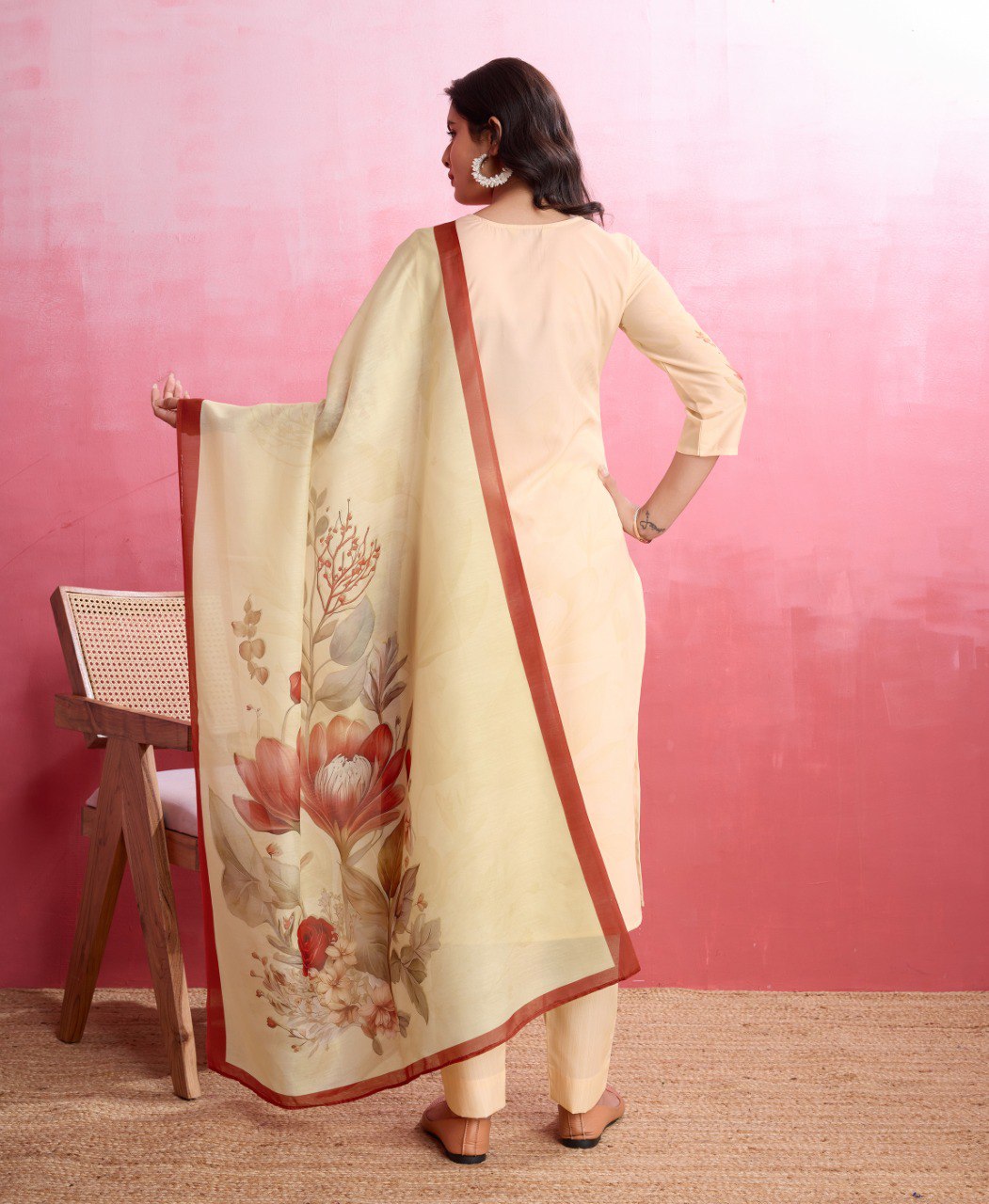 Prazu Fashion Beige Crepe Printed Designer Kurta Set