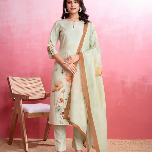 Prazu Fashion Cream Crepe Printed Designer Kurta Set