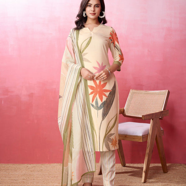 Prazu Fashion Off White Crepe Printed Designer Kurta Set