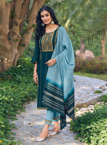 Prazu Fashion Rama Green Viscose Reyon Embroidered Salwar Suit - Distacart