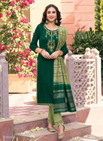 Thumbnail for Prazu Fashion Green Viscose Reyon Embroidered Salwar Suit