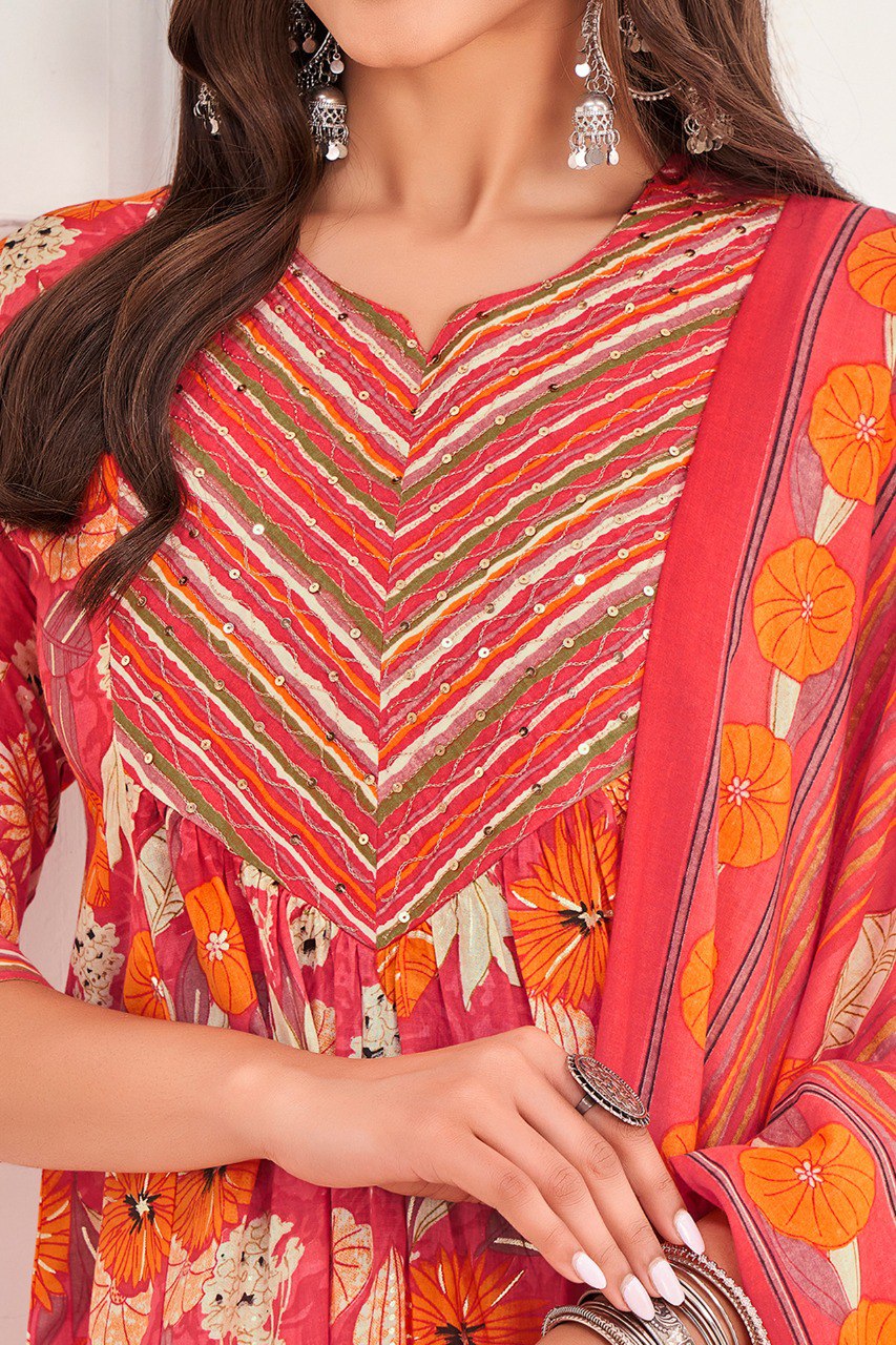 Prazu Fashion Peach Cotton Foil Printed Kurta Set