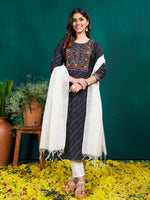 Thumbnail for Malishka Women's Black Rayon Embroidered Straight Kurta Pant With Dupatta - Distacart