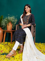 Thumbnail for Malishka Women's Black Rayon Embroidered Straight Kurta Pant With Dupatta - Distacart