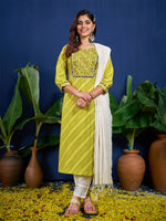 Thumbnail for Malishka Women's Parrot Rayon Embroidered Straight Kurta Pant With Dupatta - Distacart