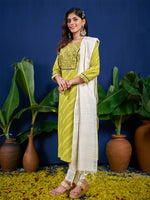 Thumbnail for Malishka Women's Parrot Rayon Embroidered Straight Kurta Pant With Dupatta - Distacart