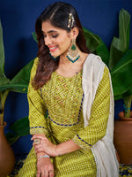Thumbnail for Malishka Women's Parrot Rayon Embroidered Straight Kurta Pant With Dupatta - Distacart