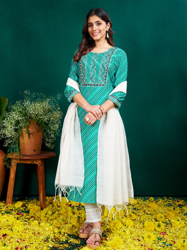 Malishka Women's Rama Rayon Embroidered Straight Kurta Pant With Dupatta - Distacart