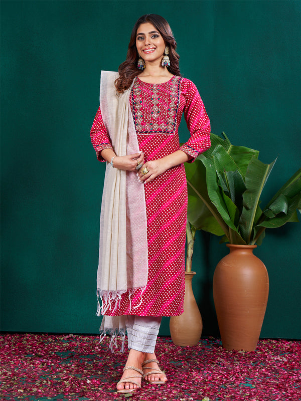 Malishka Women's Rani Rayon Embroidered Straight Kurta Pant With Dupatta - Distacart