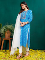 Thumbnail for Malishka Women's Sky Blue Rayon Embroidered Straight Kurta Pant With Dupatta - Distacart