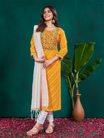 Thumbnail for Malishka Women's Yellow Rayon Embroidered Straight Kurta Pant With Dupatta - Distacart