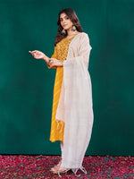 Thumbnail for Malishka Women's Yellow Rayon Embroidered Straight Kurta Pant With Dupatta - Distacart