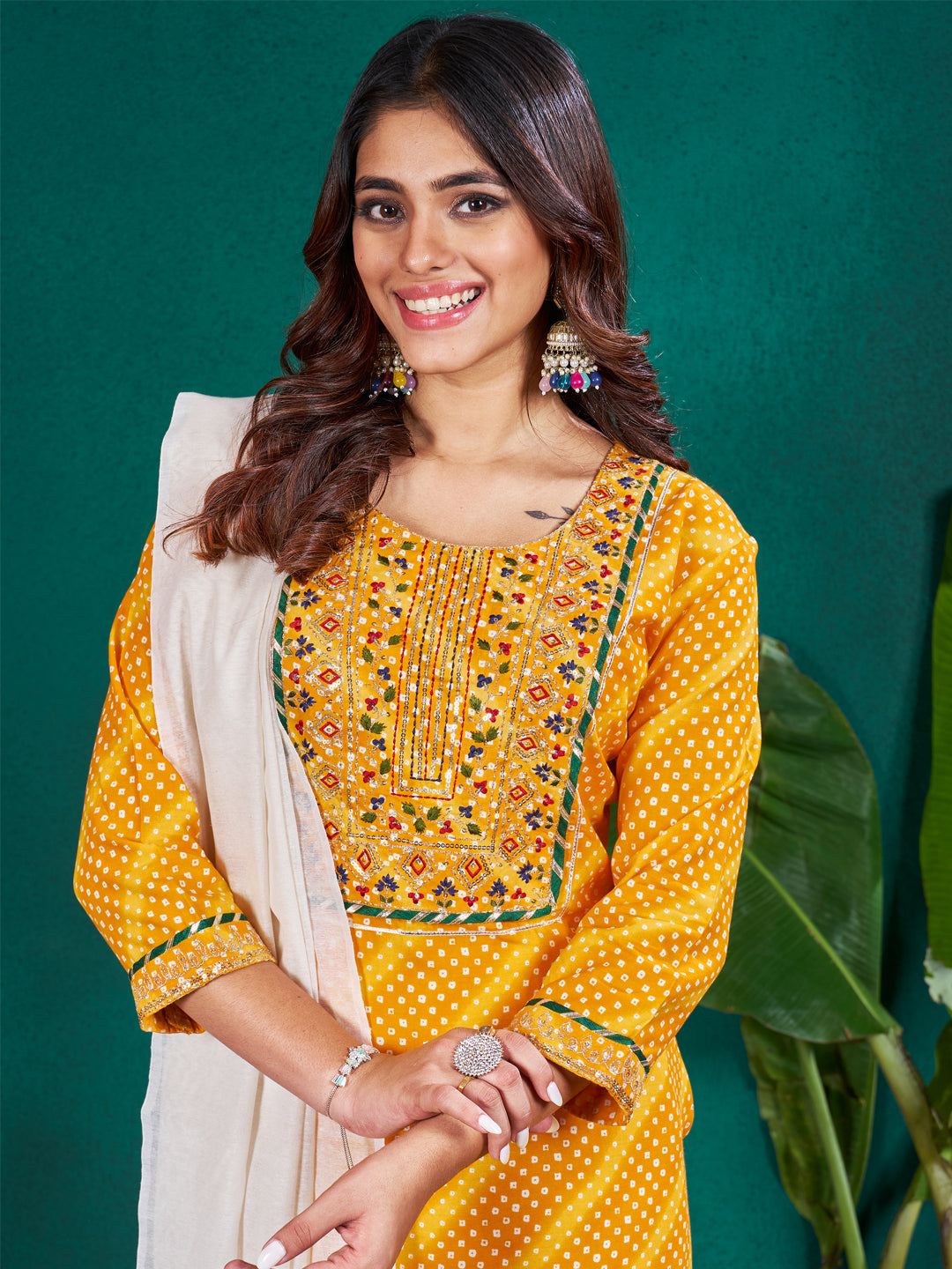 Malishka Women's Yellow Rayon Embroidered Straight Kurta Pant With Dupatta - Distacart