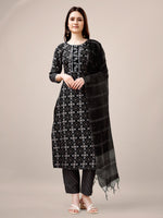 Thumbnail for Malishka Women's Black Rayon Embroidered Straight Kurta Pant With Dupatta - Distacart