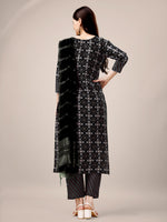 Thumbnail for Malishka Women's Black Rayon Embroidered Straight Kurta Pant With Dupatta - Distacart
