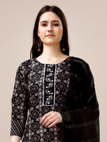 Thumbnail for Malishka Women's Black Rayon Embroidered Straight Kurta Pant With Dupatta - Distacart
